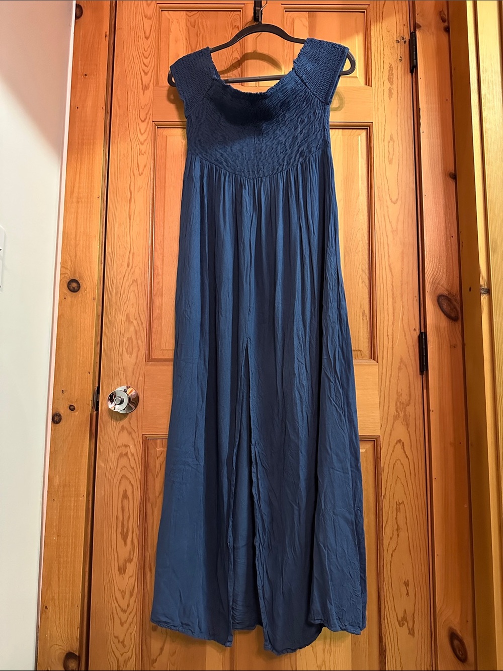 Smocked Bust Maxi Beach Cover Up Dress in Deep Blue